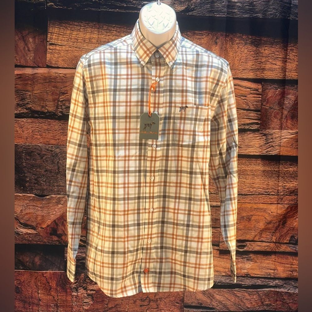 Men's Long-Sleeve Plaid Button-Down Shirt in Cream, Brown & Tan